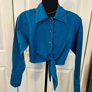 Chaparral Ridge Vintage extended V sleeve knot tie faded turquoise Jean shirt